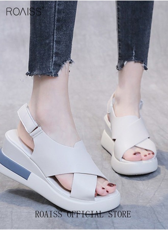 roaiss Thick Bottom Wedge Sandals Women's New Summer High-Heeled Fish Mouth Women's Shoes Soft Leather Buckle Open Toe Raised Platform Shoes  - Image 2