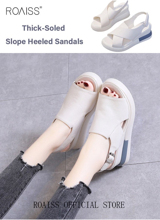 roaiss Thick Bottom Wedge Sandals Women's New Summer High-Heeled Fish Mouth Women's Shoes Soft Leather Buckle Open Toe Raised Platform Shoes  - Image 1