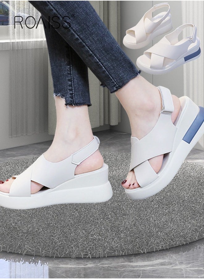 roaiss - Thick Bottom Wedge Sandals Women's New Summer High-Heeled Fish Mouth Women's Shoes Soft Leather Buckle Open Toe Raised Platform Shoes - Image 1
