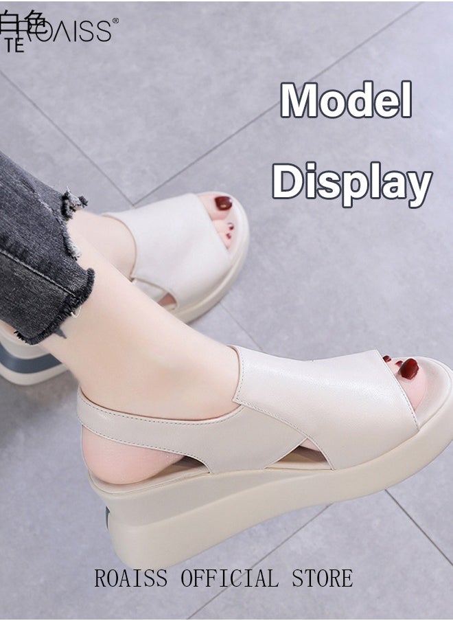 roaiss - Thick Bottom Wedge Sandals Women's New Summer High-Heeled Fish Mouth Women's Shoes Soft Leather Buckle Open Toe Raised Platform Shoes - Image 1