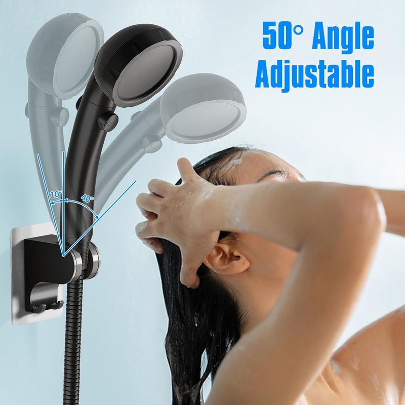 JONKEAN Shower Head Holder Without Drilling, 3m Handheld Shower Head Holder Adhesive, 50°Adjustable Shower Wand Holder Wall Mount, Shower Head Bracket with Hook (Black, 1 Pack) - Image 3