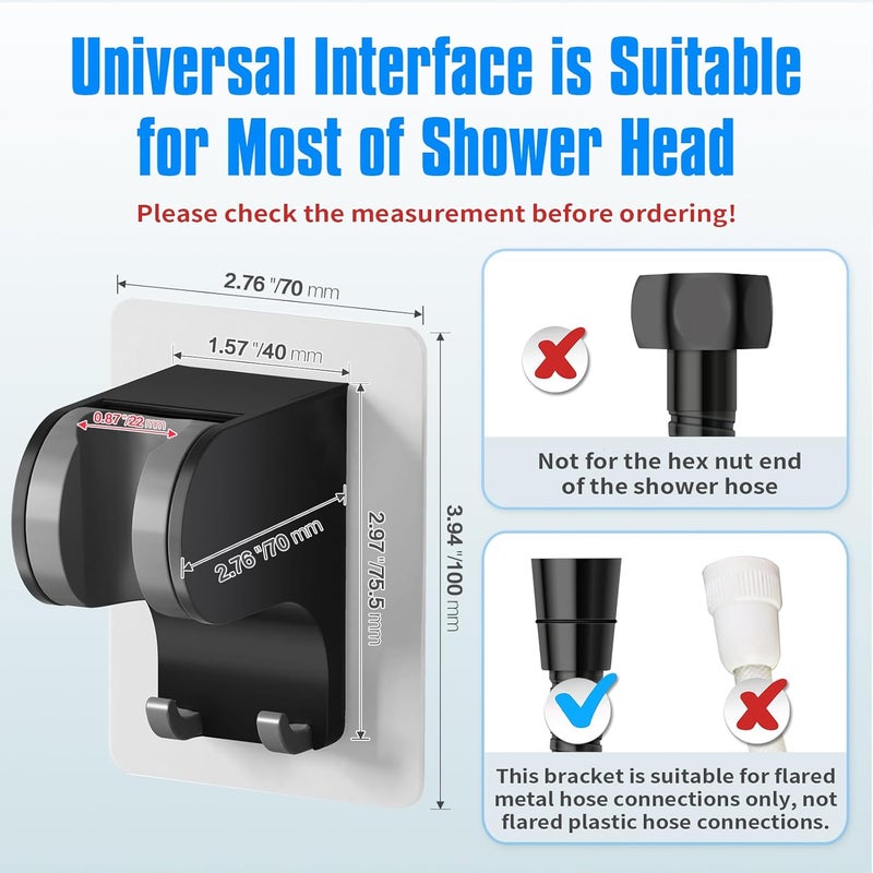 JONKEAN Shower Head Holder Without Drilling, 3m Handheld Shower Head Holder Adhesive, 50°Adjustable Shower Wand Holder Wall Mount, Shower Head Bracket with Hook (Black, 1 Pack) - Image 2