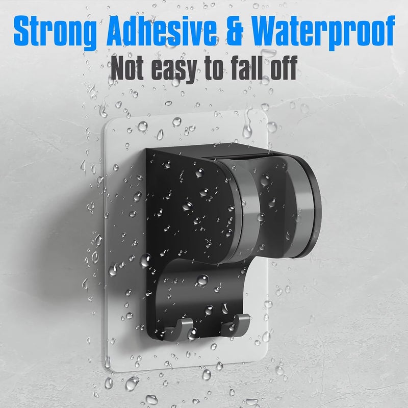 JONKEAN Shower Head Holder Without Drilling, 3m Handheld Shower Head Holder Adhesive, 50°Adjustable Shower Wand Holder Wall Mount, Shower Head Bracket with Hook (Black, 1 Pack) - Image 5