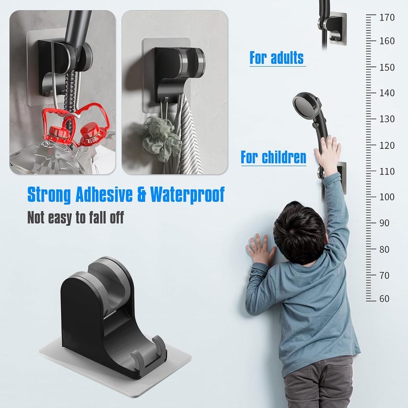 JONKEAN Shower Head Holder Without Drilling, 3m Handheld Shower Head Holder Adhesive, 50°Adjustable Shower Wand Holder Wall Mount, Shower Head Bracket with Hook (Black, 1 Pack) - Image 4