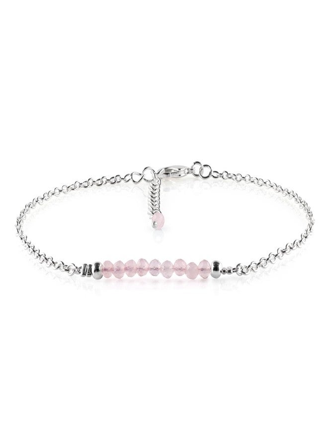 يانارا سوار كاحل من الكوارتز الوردي من يانارا، مجوهرات نسائية، حجر بخت طبيعي، خرز من الأحجار الكريمة، خلخال رقيق مصنوع يدويًا، 9 بوصات + 1.25 بوصة، خرز دائري 3 مم، بلورات طاقة الشاكرا، سلسلة مطلية بالفضة - Image 1