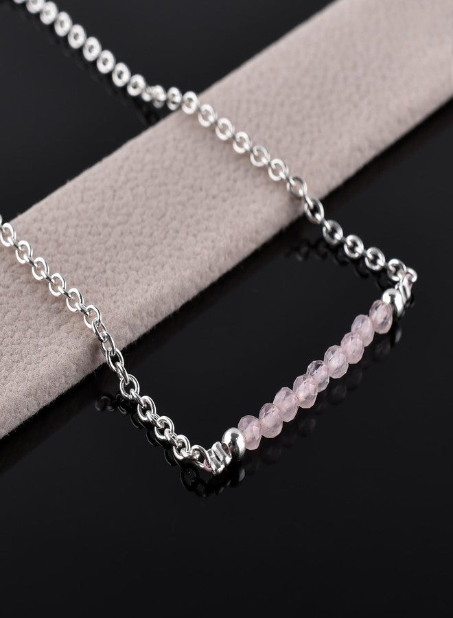 يانارا سوار كاحل من الكوارتز الوردي من يانارا، مجوهرات نسائية، حجر بخت طبيعي، خرز من الأحجار الكريمة، خلخال رقيق مصنوع يدويًا، 9 بوصات + 1.25 بوصة، خرز دائري 3 مم، بلورات طاقة الشاكرا، سلسلة مطلية بالفضة - Image 5