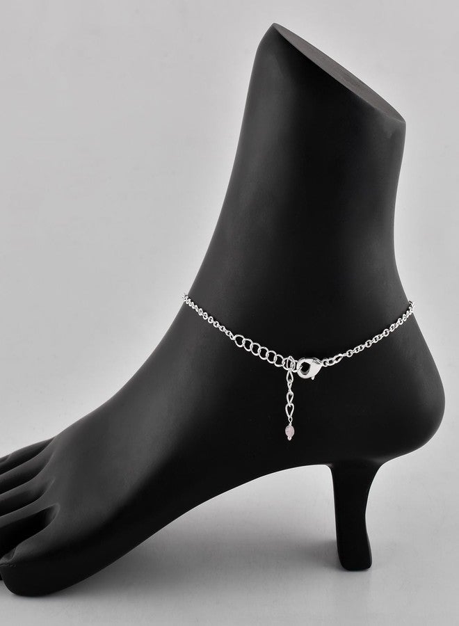 يانارا سوار كاحل من الكوارتز الوردي من يانارا، مجوهرات نسائية، حجر بخت طبيعي، خرز من الأحجار الكريمة، خلخال رقيق مصنوع يدويًا، 9 بوصات + 1.25 بوصة، خرز دائري 3 مم، بلورات طاقة الشاكرا، سلسلة مطلية بالفضة - Image 4