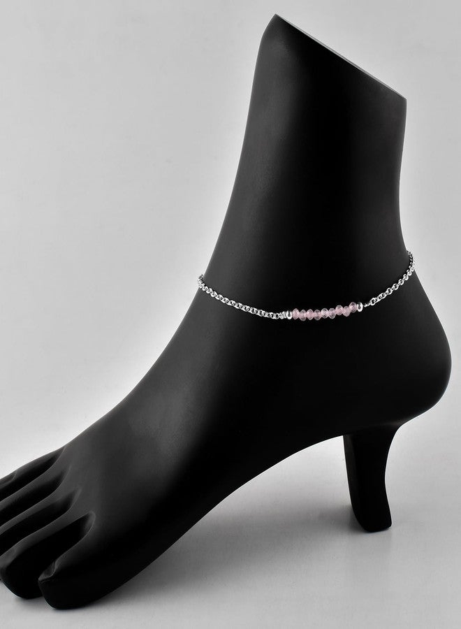 يانارا سوار كاحل من الكوارتز الوردي من يانارا، مجوهرات نسائية، حجر بخت طبيعي، خرز من الأحجار الكريمة، خلخال رقيق مصنوع يدويًا، 9 بوصات + 1.25 بوصة، خرز دائري 3 مم، بلورات طاقة الشاكرا، سلسلة مطلية بالفضة - Image 2