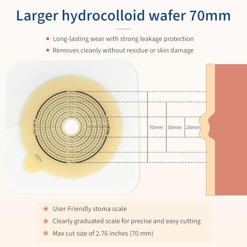 Deraymi 30 Pack Closed Ostomy Colostomy Bags | 2-Piece Ostomy Pouches for Travel & Ileostomy Care | Leak-Resistant & Odor-Control (20 x Ostomy Bags + 10 x Skin Barriers 70mm Max） - Image 2