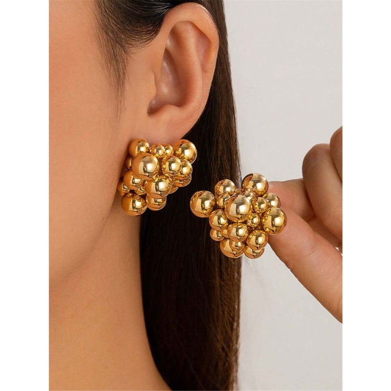1 Pair Handwoven Beaded Stud Earrings, Modern and Fashionable Elegant Earrings For Women, Suitable For Party and Evening - Image 3