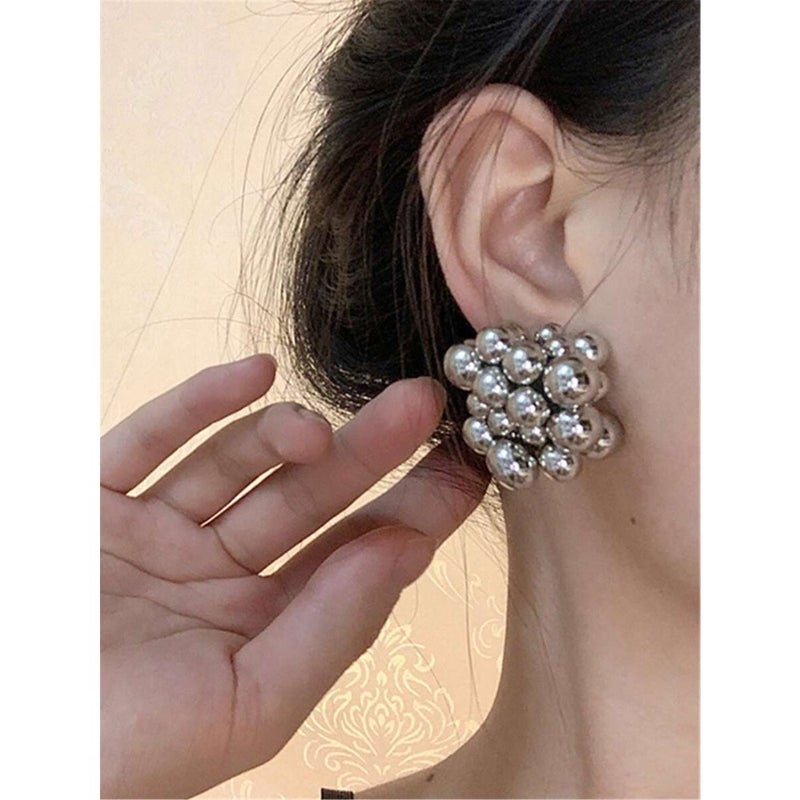 1 Pair Handwoven Beaded Stud Earrings, Modern and Fashionable Elegant Earrings For Women, Suitable For Party and Evening - Image 2