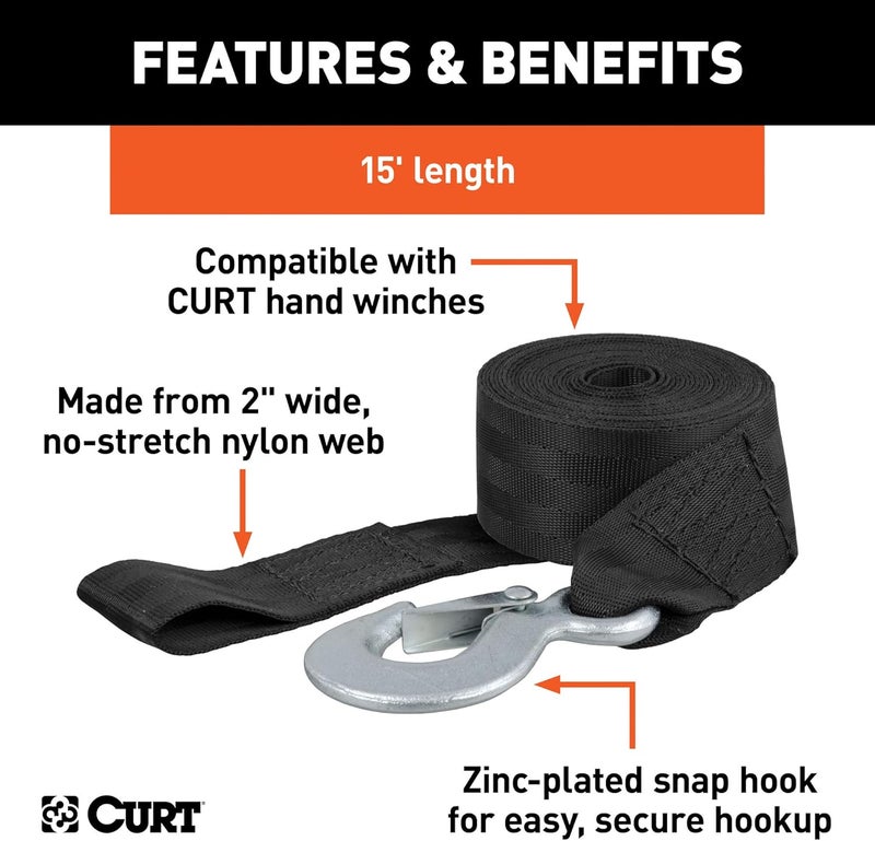 Curt 29450 2-Inch x 15-Foot Nylon Winch Strap with Hook, 3,300 lbs - Image 3