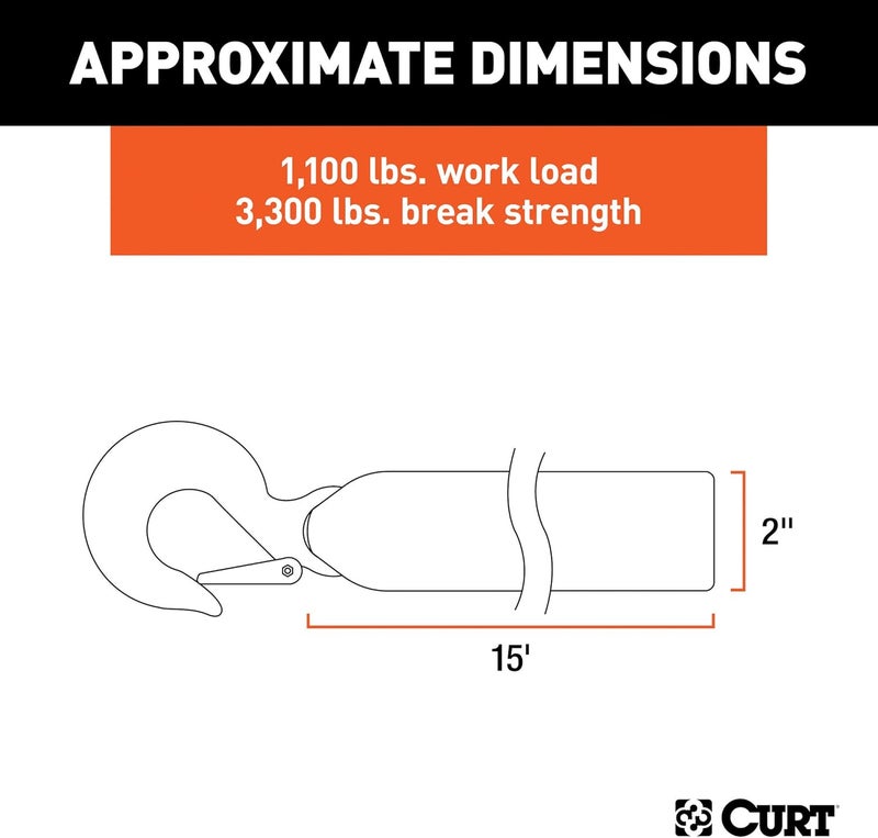 Curt 29450 2-Inch x 15-Foot Nylon Winch Strap with Hook, 3,300 lbs - Image 2