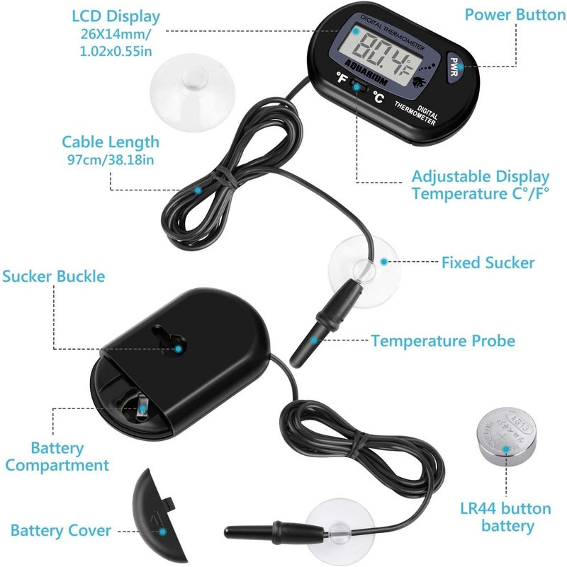 Excefore Aquarium Thermometer LCD Digital Aquarium Thermometer with Suction Cup Fish Tank Water Terrarium Temperature for Fish and Reptiles Like Lizard and Turtle - Image 4