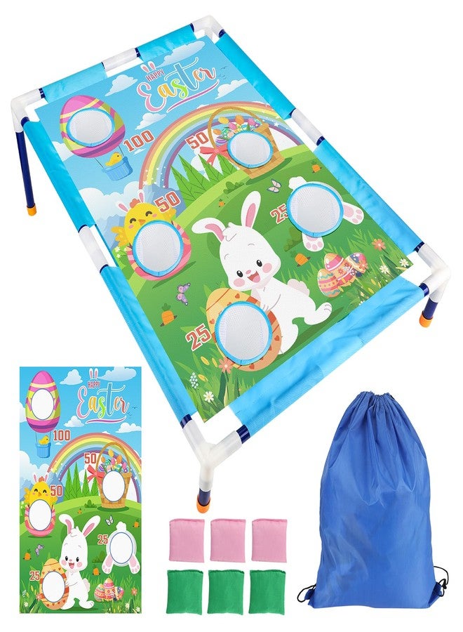 Nlicrst Easter Bean Bag Toss Game Set for Family & Adults - Cornhole Game with Portable PVC Frame (21.3x31.5inch), 6 Bean Bags (Pink & Green) - Fun Indoor Outdoor Easter Party Games - Image 1