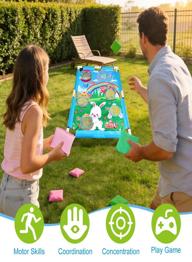 Nlicrst Easter Bean Bag Toss Game Set for Family & Adults - Cornhole Game with Portable PVC Frame (21.3x31.5inch), 6 Bean Bags (Pink & Green) - Fun Indoor Outdoor Easter Party Games - Image 4