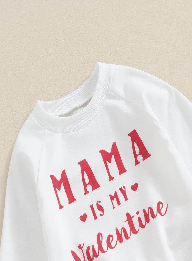 LouVasabuce Infant Baby Boy Valentines Day Clothes Outfit Letter Print Sweatshirt Top Elastic Waist Pants Set (White, 3-6 Months) - Image 4