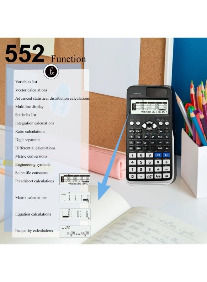 FX-991EX Scientific Calculator, 552 Functions Engineering Calculator, High-Resolution 10+2 Digits Display, with Sliding Hard Case - for School, Students, Teachers, Office, Business - Image 4