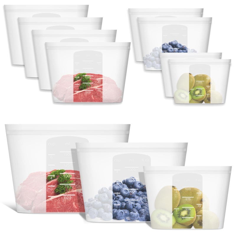 Annaklin Reusable Storage Bag  8 Pack 100% Silicone Food Storage Bags Stand Up Silicone Zip Lock Bags for Food Container  Freezer Microwave Oven Dishwasher Safe  4 Large 2 Medium 2 Small  Translucent - Image 1