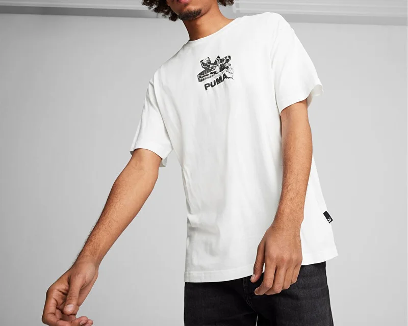 PUMA Graphics Bicycle Kick Tee Men's Casual T-Shirt 62800502 White