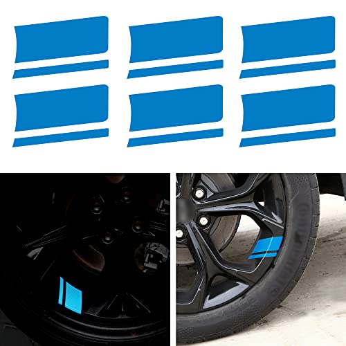 Kelenate® (Blue) 6pcs Wheel Rim Stripe Reflective Stickers for Car Vinyl Reflective Safety Decoration Stripe Universal Rim Decals for Bumper Fender Accessories Compatible with Ignis - Image 1