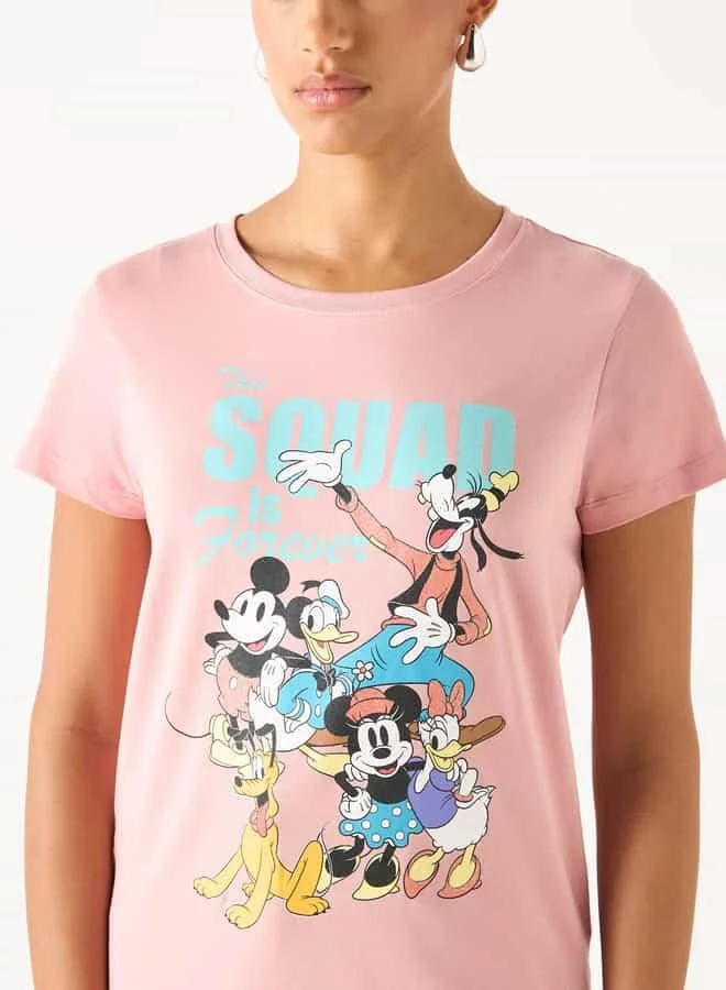 SP Characters Mickey Mouse and Friends Print T-shirt with Crew Neck