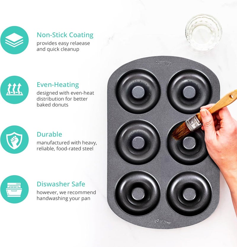 GEEOOLLAH Nonstick Donut Pan Set – 2-Piece Bakeware with 6-Cavity Mini and 12-Cavity Standard Molds, Durable Carbon Steel, Scratch-Resistant, Even Heating - Image 2