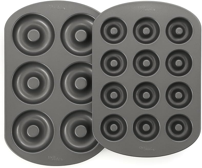 GEEOOLLAH Nonstick Donut Pan Set – 2-Piece Bakeware with 6-Cavity Mini and 12-Cavity Standard Molds, Durable Carbon Steel, Scratch-Resistant, Even Heating - Image 1
