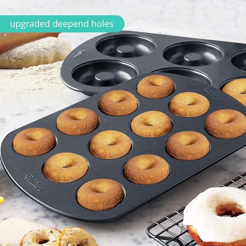GEEOOLLAH Nonstick Donut Pan Set – 2-Piece Bakeware with 6-Cavity Mini and 12-Cavity Standard Molds, Durable Carbon Steel, Scratch-Resistant, Even Heating - Image 4