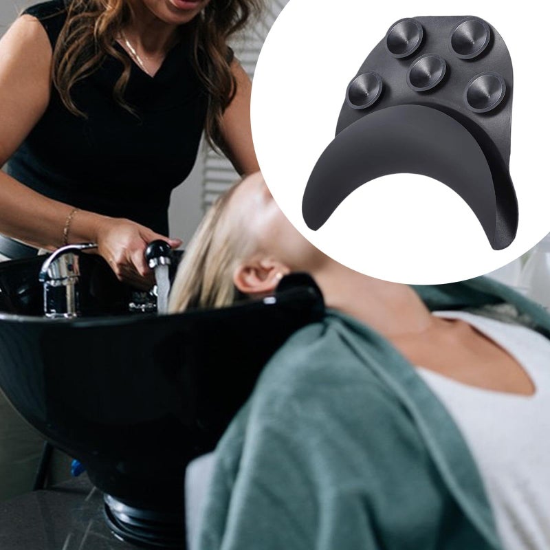 Black Salon Shampoo Bowl Neck Rest Pillow with Suction Cups Non Slip Ergonomic Design - Image 4