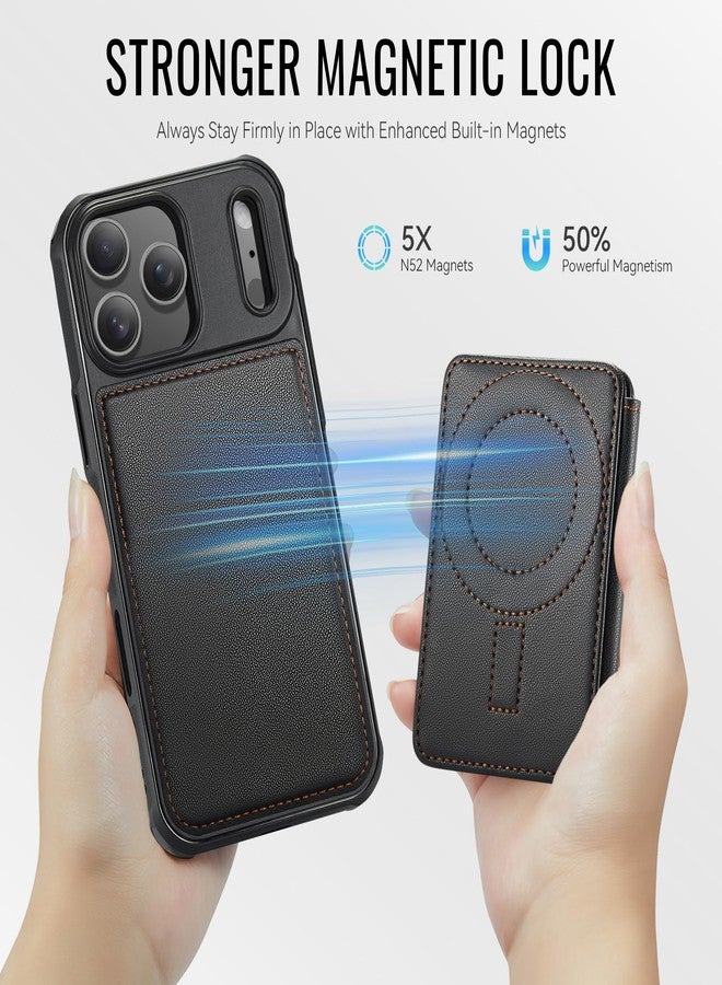 Usroom for iPhone 17 Pro Case Wallet Compatible with Magsafe, RFID Blocking Magnetic Card Holder 2 in 1 Detachable Kickstand Shockproof Phone Case for iPhone 17 Pro 6.3" Black - Image 2