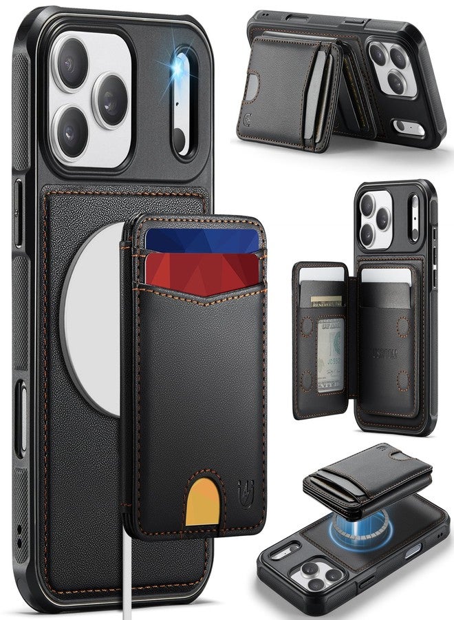 Usroom for iPhone 17 Pro Case Wallet Compatible with Magsafe, RFID Blocking Magnetic Card Holder 2 in 1 Detachable Kickstand Shockproof Phone Case for iPhone 17 Pro 6.3" Black - Image 1