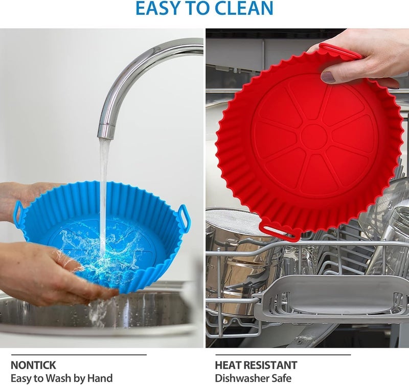 ARLICORPING Air Fryer Liners Pot 2 Pcs I Round Silicone Basket Baking Tray I Pot With Ear Handles I Nonstick Reusable Heat Resistant I Cooking Oven Insert Accessories - Multicolor (8 Inch), Medium - Image 4