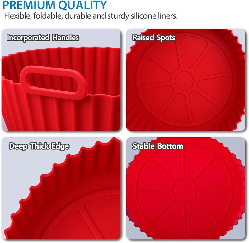 ARLICORPING Air Fryer Liners Pot 2 Pcs I Round Silicone Basket Baking Tray I Pot With Ear Handles I Nonstick Reusable Heat Resistant I Cooking Oven Insert Accessories - Multicolor (8 Inch), Medium - Image 3