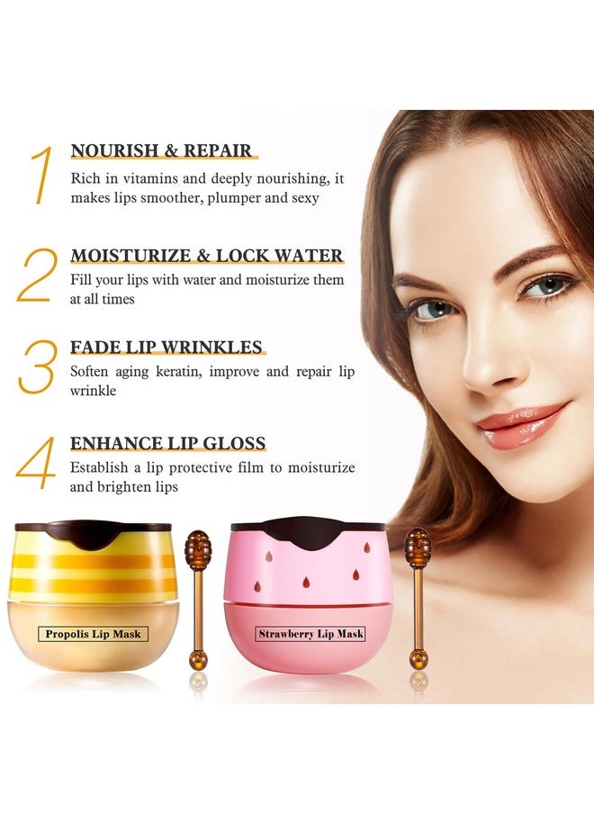 LSxia 4 Pcs Bee Balm Lip Balm Honey Pot Strawberry & Balm Honey Lip Mask Reduces Lip Lines Hydrate & Moisturizing Lip Skin Care Prevention Dry Cracked Lips Lip Bee Balm For Lip Repair Treatment  - Image 5