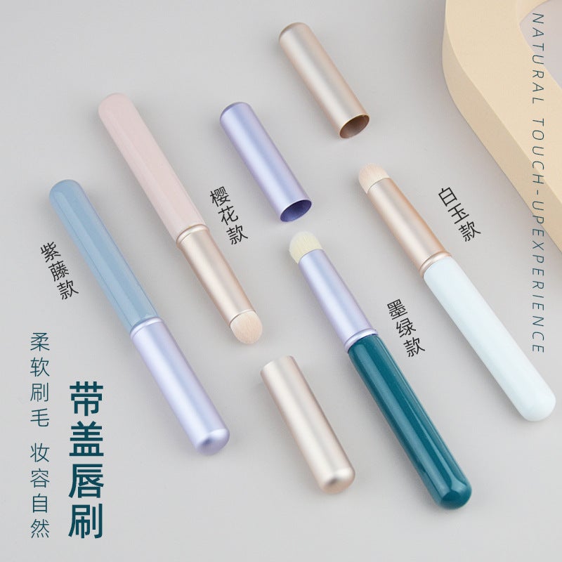 Cangzhou Morandi Mini Lip Brush With Lid New Student Portable Sizzy Short Handle Round Head Lip Cosmetic Brush - Image 2