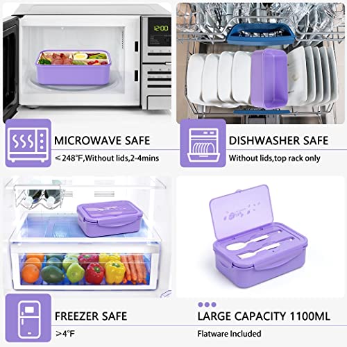 LOVINA Bento Boxes for Adults - 1100 ML Bento Lunch Box Container For Kids With Spoon & Fork - Durable Perfect Size for On-the-Go Meal, BPA-Free and Food-Safe Materials(Purple) - Image 4