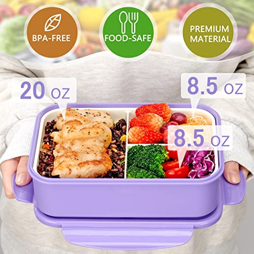 LOVINA Bento Boxes for Adults - 1100 ML Bento Lunch Box Container For Kids With Spoon & Fork - Durable Perfect Size for On-the-Go Meal, BPA-Free and Food-Safe Materials(Purple) - Image 2
