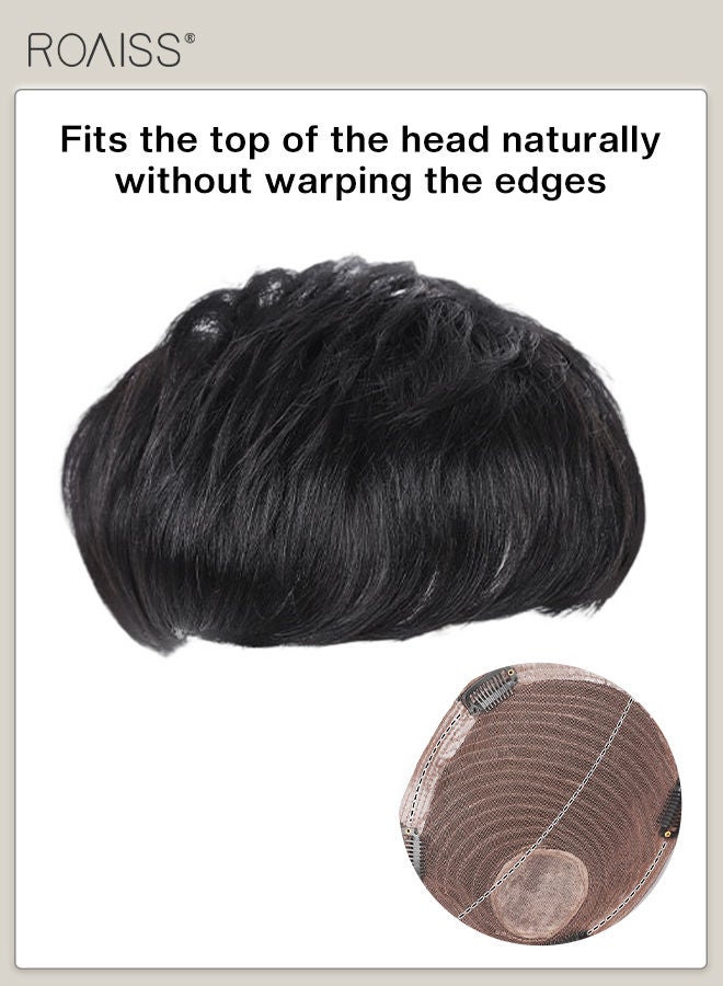 رويس شعر مستعار بنمط ملمس شعر للرجال، قطع شعر سوداء طبيعية، شعر مستعار قصير، مقطع علوي من شعر بشري حقيقي، لتغطية الشعر الأبيض أو المتساقط، وصلات شعر للارتداء اليومي (16 × 18 سم) - Image 2