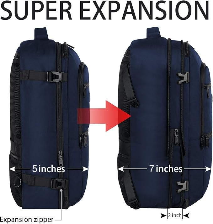 Vancropak Carry On Backpack, Expandable Large Travel Backpack for Men/Women, 40L Airplane Approved Luggage Bag Business Weekender Bag, Lightweight Water Resistant Daypack for Flight, Blue - Image 3