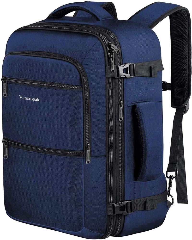 Vancropak Carry On Backpack, Expandable Large Travel Backpack for Men/Women, 40L Airplane Approved Luggage Bag Business Weekender Bag, Lightweight Water Resistant Daypack for Flight, Blue - Image 1