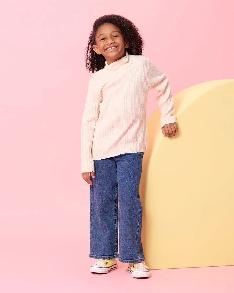 REDTAG Girls Beige Knitted Pullover