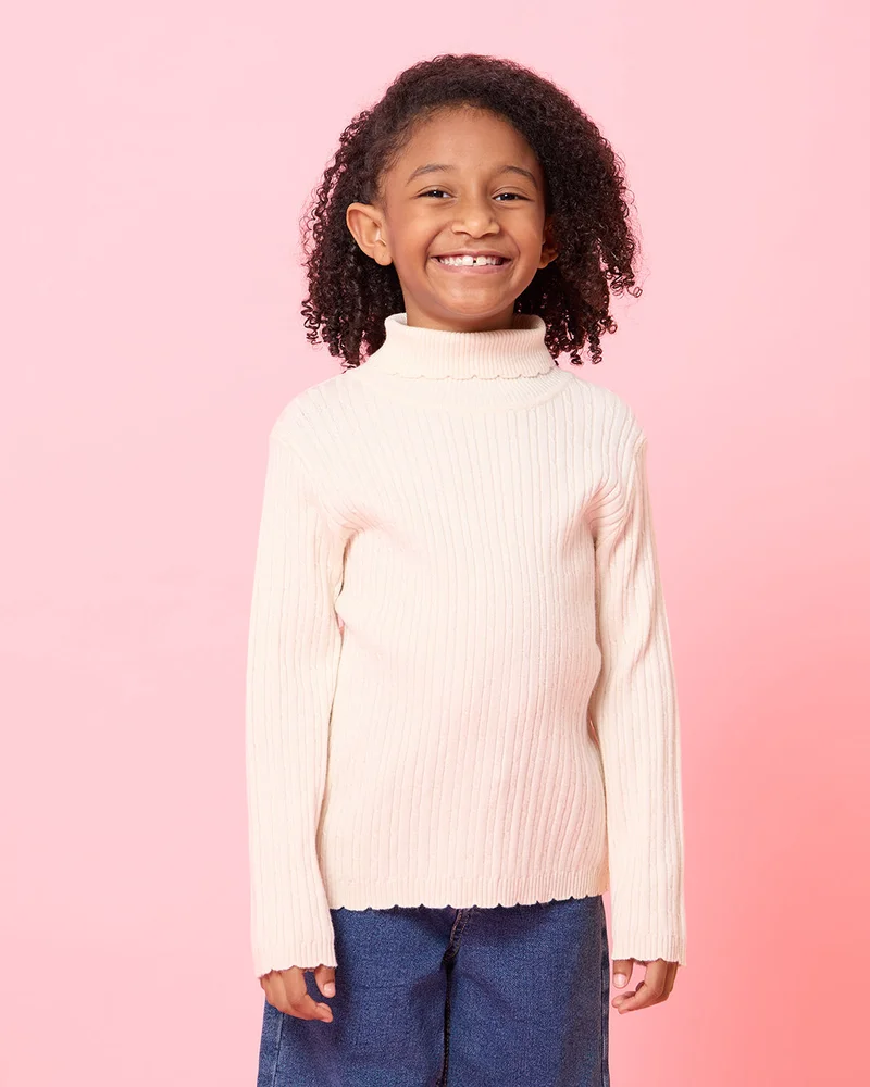 REDTAG Girls Beige Knitted Pullover