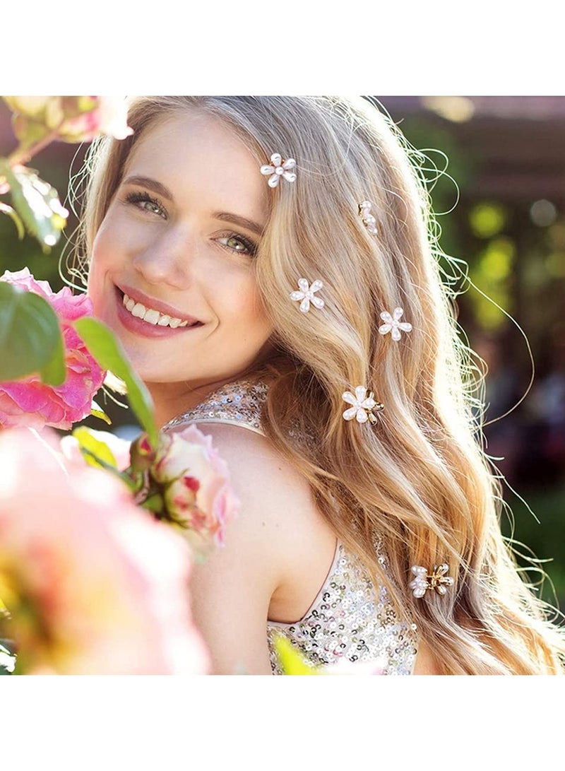 Goolsky 10 قطع مشابك شعر صغيرة مزينة باللؤلؤ بتصميم زهري، مشابك شعر صناعية لطيفة للنساء والفتيات، - Image 5