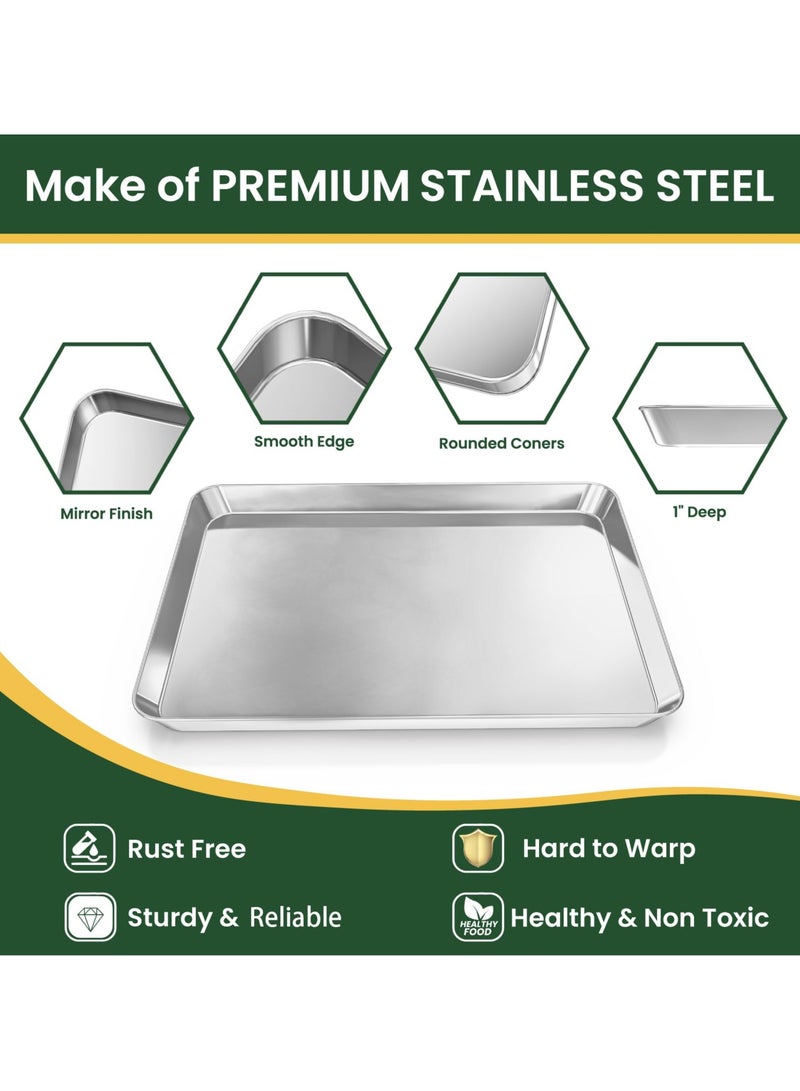 دوغي صينية خبز غير لاصقة مع مجموعة رف 1 ورقة + 1 صينية صينية خبز من الفولاذ المقاوم للصدأ مع رف تبريد للفرن 16 بوصة × 12 بوصة × 1 بوصة، صينية غير سامة شديدة التحمل وسهلة التنظيف - Image 3