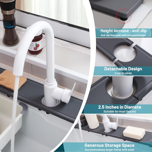 Lyxel Faucet Mat for Kitchen Sink with Raised Feet Fast Drying Diatomite Stone Sink Tray Water Absorbent Faucet Sink Splash Guard Prevents Moisture Buildup Durable Protector for Bathroom Counter - Image 3