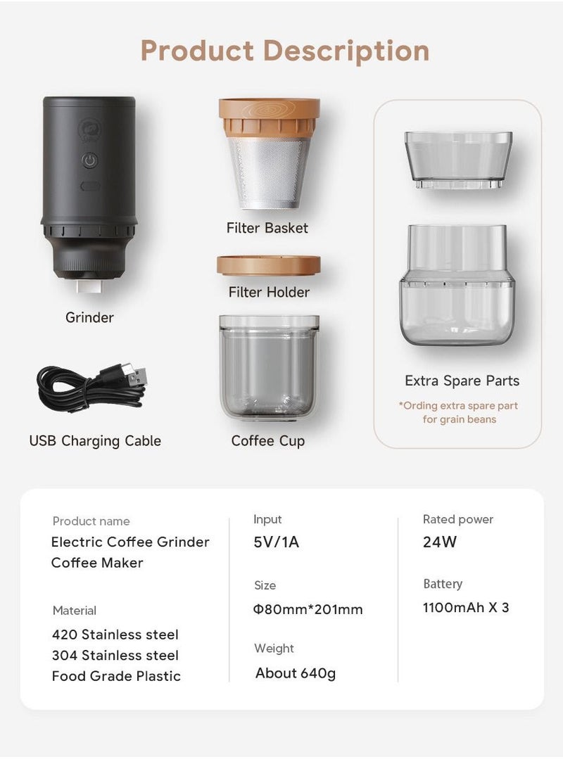 i cafilas - Portable Electric Coffee Maker | Outdoor Travel Coffee Electric Grinder with Drip Filter Brew | Travel Coffee Maker | 3 In 1 Grinder Coffee Maker | High-Speed Coffee Bean Grinder | Adjustable Grinding - Image 1