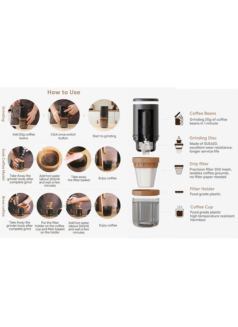 i cafilas - Portable Electric Coffee Maker | Outdoor Travel Coffee Electric Grinder with Drip Filter Brew | Travel Coffee Maker | 3 In 1 Grinder Coffee Maker | High-Speed Coffee Bean Grinder | Adjustable Grinding - Image 1