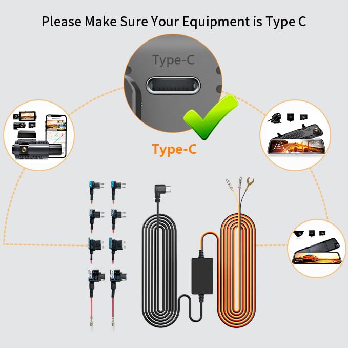 WOLFBOX طقم توصيل USB C من وولف بوكس لكاميرا داش G850PRO/G840S/G930/G850/G900/G840H/i07/i17/X5/X3، غير مناسب لـ G890/G900 PRO/G900 Tripro، مراقب مواقف مع موصلات متعددة الأحجام - Image 4