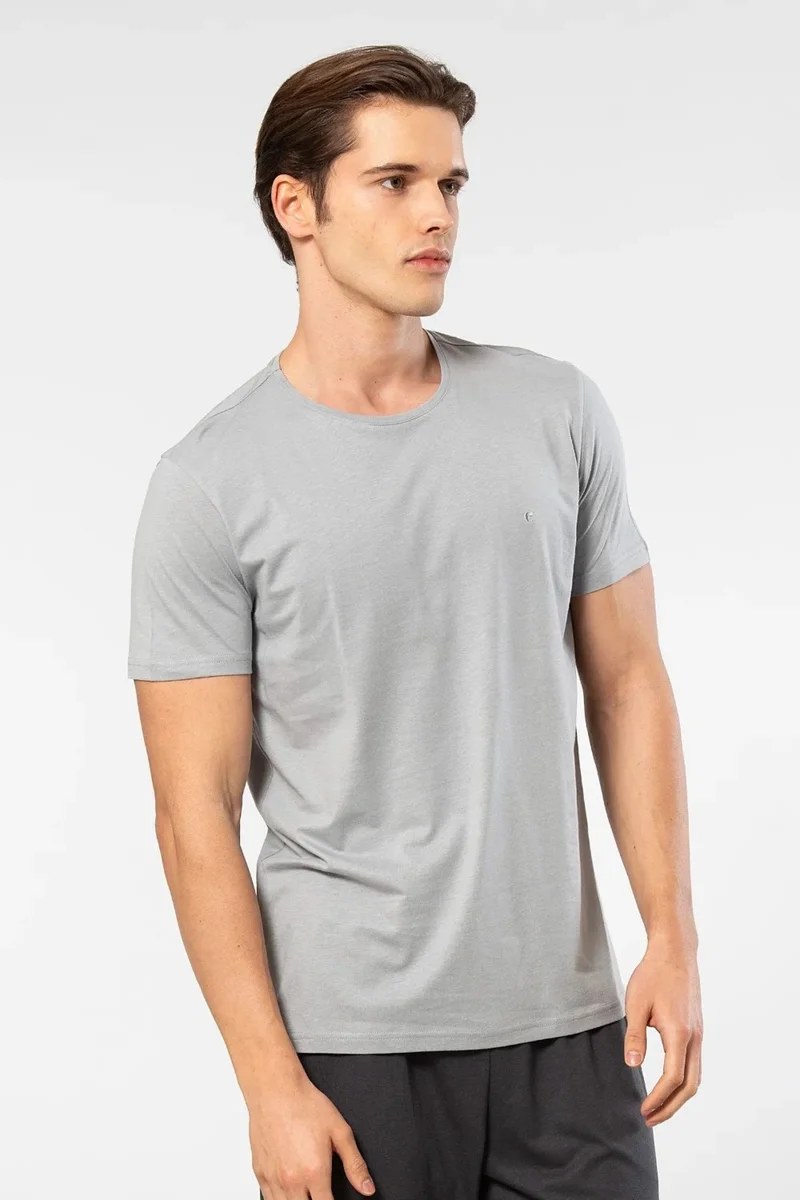 cacharel 2169 Men's Modal Cotton Crew Neck Short Sleeve T-Shirt-Gray